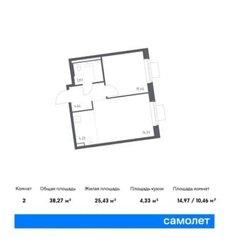 Купить однокомнатную квартиру, 38.27 м², этаж 9 из 9. Фото 1