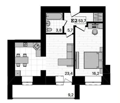 Продаем двухкомнатную квартиру, 53.7 м², этаж 5 из 10. Фото 1