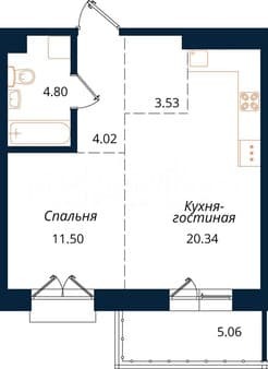 Продается однокомнатная квартира, 49.3 м², этаж 18 из 18. Фото 1
