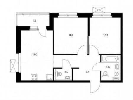 Продажа двухкомнатной квартиры, 54.1 м², этаж 4 из 17. Фото 1
