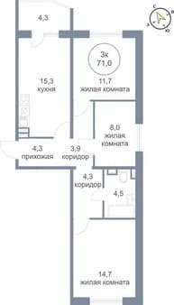 Продажа трехкомнатной квартиры, 71 м², этаж 3 из 5. Фото 1