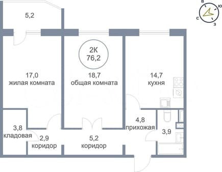 Продать двухкомнатную квартиру, 76.2 м², этаж 7 из 8. Фото 1