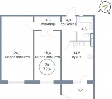Продажа двухкомнатной квартиры, 72.4 м², этаж 8 из 21. Фото 1