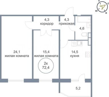 Продажа двухкомнатной квартиры, 72.4 м², этаж 14 из 21. Фото 1