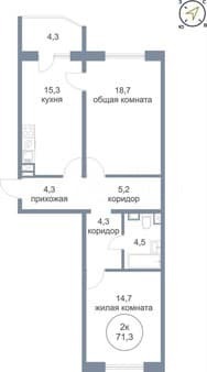 Продам двухкомнатную квартиру, 71.3 м², этаж 7 из 16. Фото 1