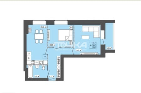 Продажа двухкомнатной квартиры, 56 м², этаж 5 из 5. Фото 1