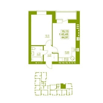 Продаю однокомнатную квартиру, 44.91 м², этаж 3 из 9. Фото 2