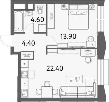 Объявление о продаже однокомнатной квартиры, 45.3 м², 10 мин. до метро пешком, этаж 20 из 26. Фото 1