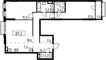 Продаю двухкомнатную квартиру, 87.2 м², этаж 13 из 16. Фото 1