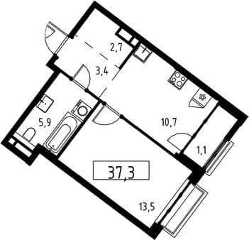 Продам однокомнатную квартиру, 37.3 м², этаж 14 из 16. Фото 1