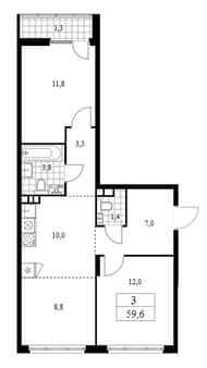 Продам двухкомнатную квартиру, 59.6 м², 10 мин. до метро на транспорте, этаж 12 из 12. Фото 1