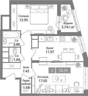 Продам двухкомнатную квартиру, 58.39 м², 10 мин. до метро на транспорте, этаж 8 из 9. Фото 1