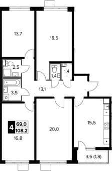 Продам четырехкомнатную квартиру, 108.2 м², 20 мин. до метро на транспорте, этаж 7 из 24. Фото 1