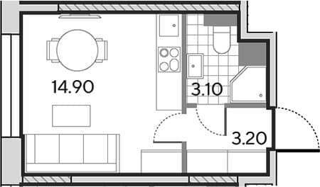 Продажа однокомнатной студии, 21.2 м², 20 мин. до метро пешком, этаж 11 из 30. Фото 1