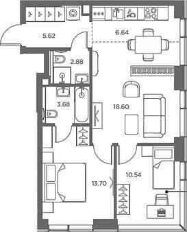 Продам двухкомнатную квартиру, 61.66 м², 5 мин. до метро пешком, этаж 32 из 49. Фото 1