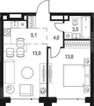 Продается однокомнатная квартира, 40.3 м², 15 мин. до метро пешком, этаж 9 из 9. Фото 1