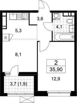 Продам однокомнатную квартиру, 35.9 м², 10 мин. до метро на транспорте, этаж 10 из 17. Фото 1
