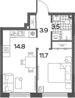 Продаем однокомнатную квартиру, 33.9 м², 10 мин. до метро пешком, этаж 19 из 24. Фото 1