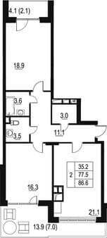 Продаю двухкомнатную квартиру, 86.6 м², 30 мин. до метро на транспорте, этаж 3 из 4. Фото 1