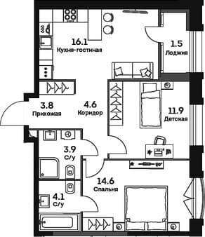Продам двухкомнатную квартиру, 60.5 м², 20 мин. до метро пешком, этаж 5 из 27. Фото 1