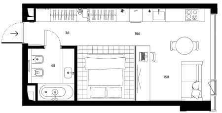 Продам однокомнатную студию, 34.8 м², 5 мин. до метро пешком, этаж 7 из 13. Фото 2