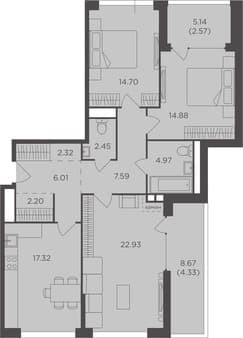 Купить трехкомнатную квартиру, 102.27 м², 10 мин. до метро пешком, этаж 14 из 14. Фото 1