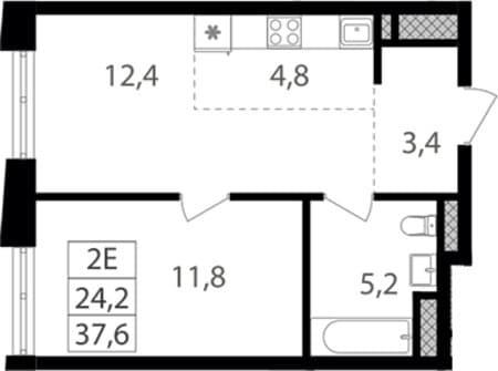 Продажа однокомнатной квартиры, 37.6 м², этаж 12 из 26. Фото 1