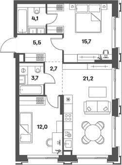Продам двухкомнатную квартиру, 64.9 м², 10 мин. до метро пешком, этаж 13 из 15. Фото 7