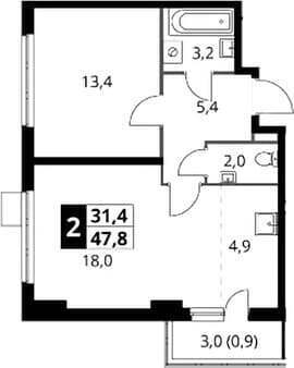 Продажа однокомнатной квартиры, 47.8 м², 20 мин. до метро на транспорте, этаж 14 из 24. Фото 1