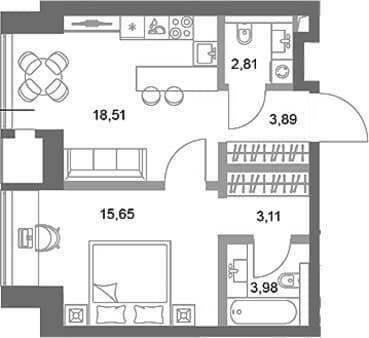 Купить однокомнатную квартиру, 47.95 м², 10 мин. до метро пешком, этаж 46 из 75. Фото 1