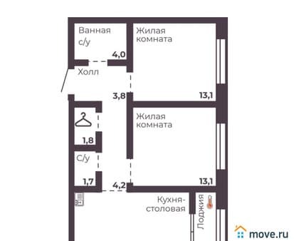 Продажа двухкомнатной квартиры, 58.5 м², этаж 2 из 17. Фото 1