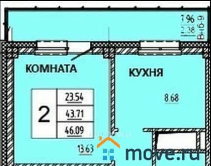 Объявление о продаже двухкомнатной квартиры, 46.24 м², этаж 11 из 15. Фото 1