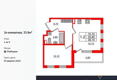 Продам однокомнатную квартиру, 35.8 м², этаж 1 из 4. Фото 1