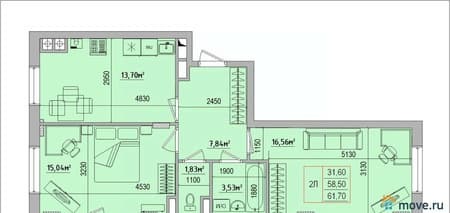Объявление о продаже двухкомнатной квартиры, 61.33 м², этаж 4 из 5. Фото 1