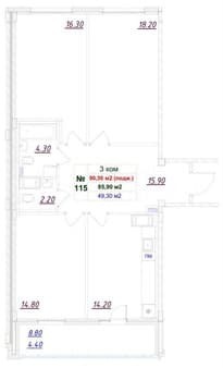 Продажа трехкомнатной квартиры, 88.8 м², этаж 9 из 12. Фото 1