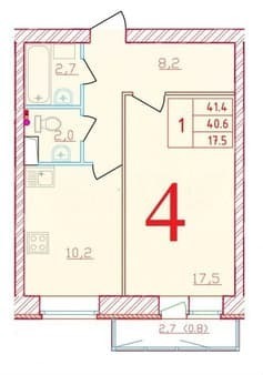 Продаю однокомнатную квартиру, 41.4 м², этаж 4 из 9. Фото 1