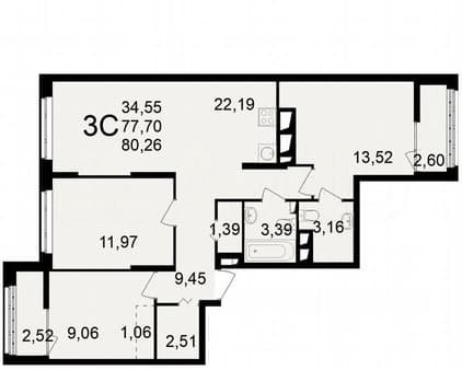 Продам трехкомнатную квартиру, 80.3 м², этаж 20 из 22. Фото 1