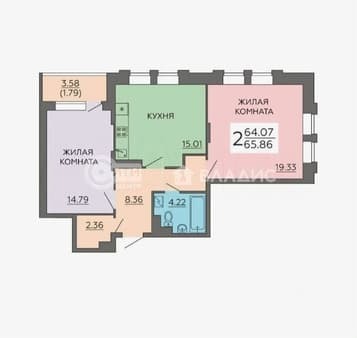 Продажа двухкомнатной квартиры, 65.9 м², этаж 7 из 21. Фото 2