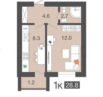 Продам однокомнатную квартиру, 28.8 м², этаж 3 из 4. Фото 3