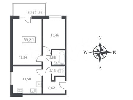 Продать двухкомнатную квартиру, 55.4 м², этаж 4 из 9. Фото 1