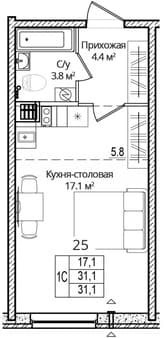 Объявление о продаже однокомнатной квартиры, 31.1 м², этаж 4 из 16. Фото 1