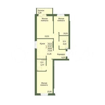 Продаем трехкомнатную квартиру, 68.1 м², этаж 5 из 5. Фото 1