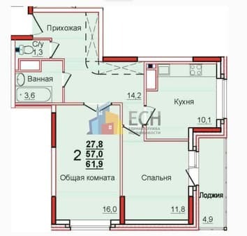 Продам двухкомнатную квартиру, 62 м², этаж 14 из 22. Фото 1