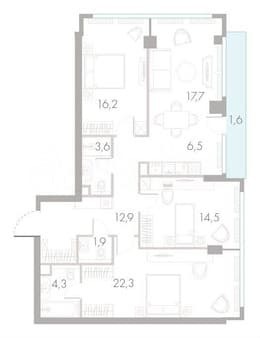 Продать трехкомнатные апартаменты, 101.5 м², этаж 16 из 46. Фото 1