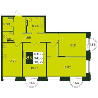 Продать трехкомнатную квартиру, 86.4 м², этаж 9 из 12. Фото 1