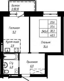 Продаю двухкомнатную квартиру, 38.3 м², этаж 3 из 16. Фото 6