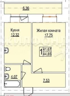 Купить однокомнатную квартиру, 44.9 м², этаж 5 из 15. Фото 1