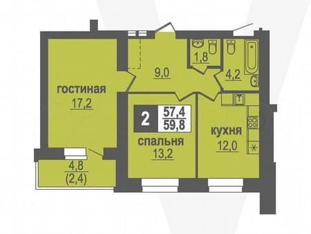 Продам двухкомнатную квартиру, 59.8 м², этаж 1 из 10. Фото 1