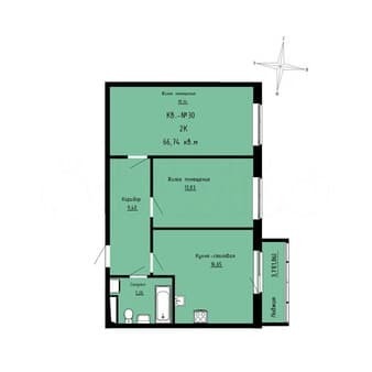 Продажа двухкомнатной квартиры, 66.7 м², этаж 2 из 8. Фото 1