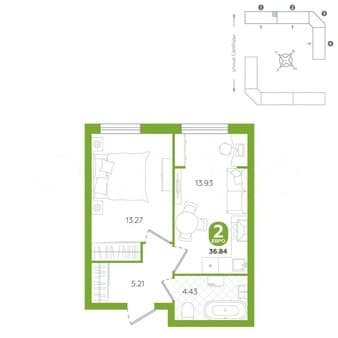 Продажа двухкомнатной квартиры, 36.8 м², этаж 5 из 5. Фото 1